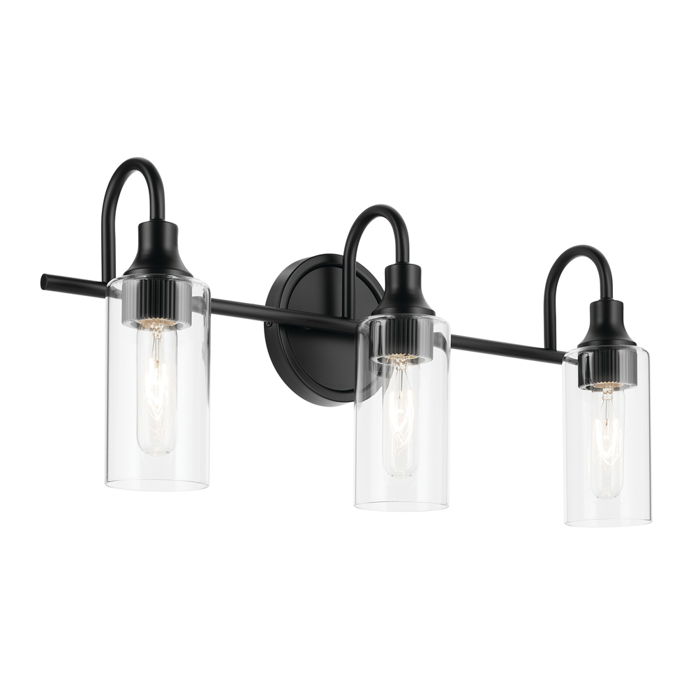 Kavi 23" 3-Light Vanity Light with Clear Glass in Black