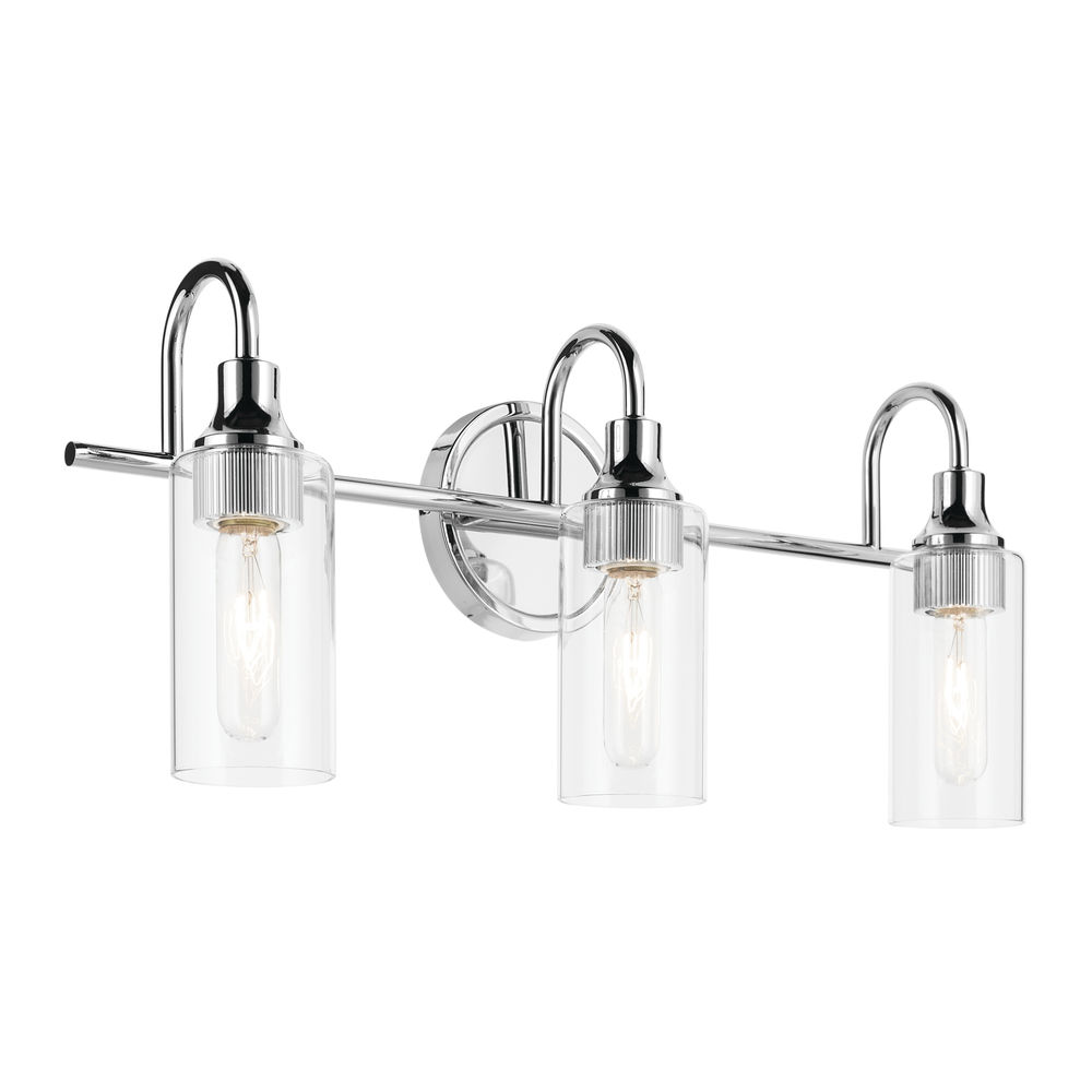 Kavi 23" 3-Light Vanity Light with Clear Glass in Chrome