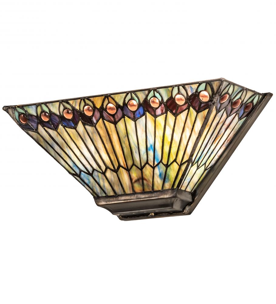 16" Wide Tiffany Jeweled Peacock Wall Sconce