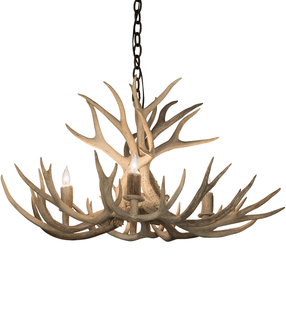 32" Wide Antlers Mule Deer 4 Light Chandelier