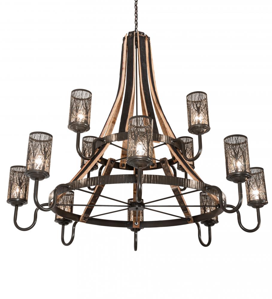 66" Wide Barrel Stave Winter Maple 12 Light Two Tier Chandelier