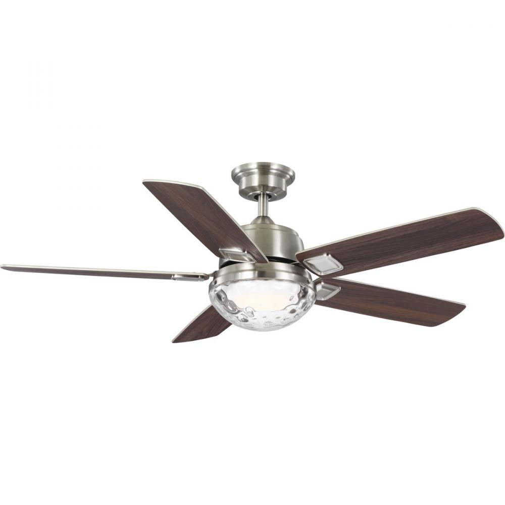 Tompkins Collection 52 in. Five Blade Brushed Nickel Coastal Ceiling Fan with Integrated CCT-LED Lig