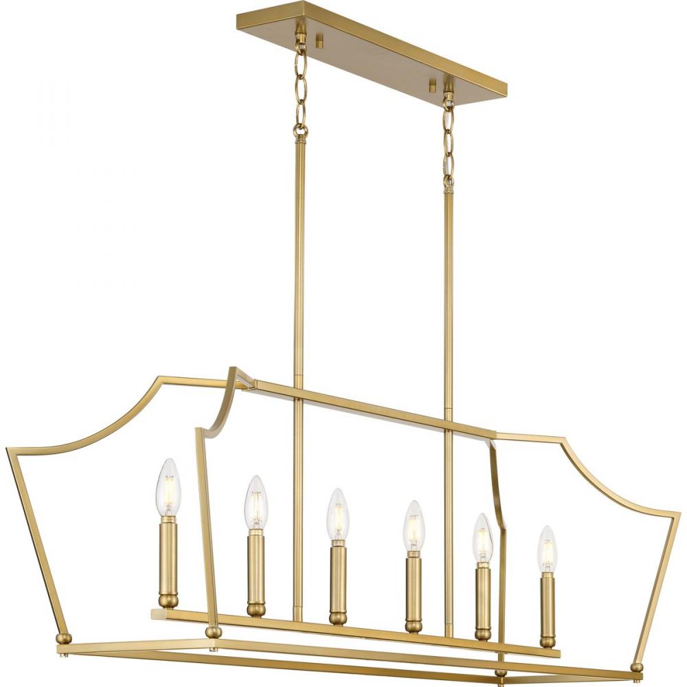 Parkhurst Collection Six-Light New Traditional Brushed Bronze Linear Island Chandelier Light