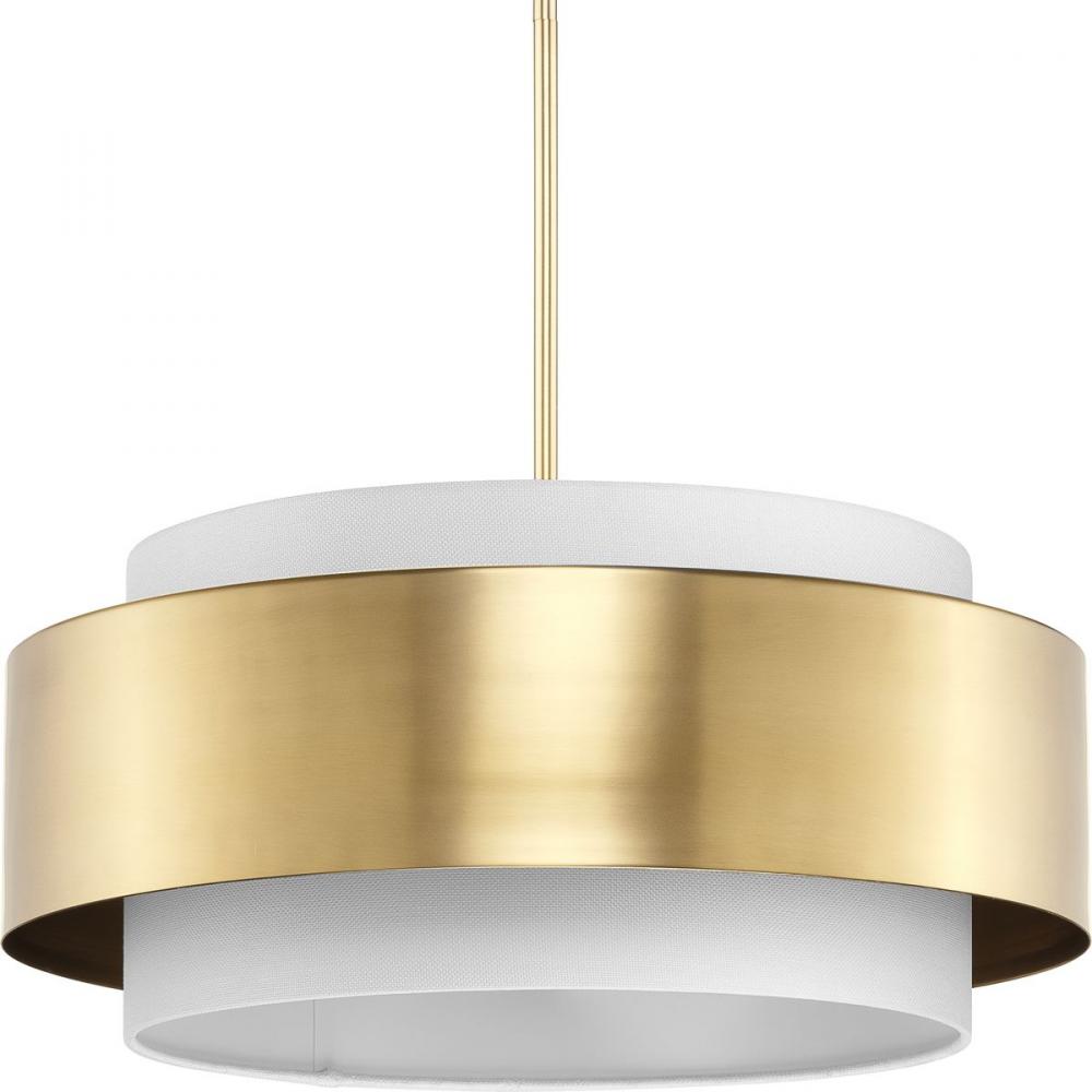 Silva Collection Three-Light Brushed Bronze White Linen Shade Pendant