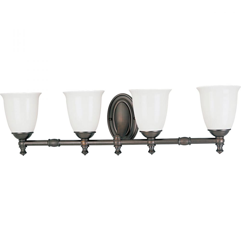 Victorian Collection Four-Light Venetian Bronze White Opal Glass Farmhouse Bath Vanity Light