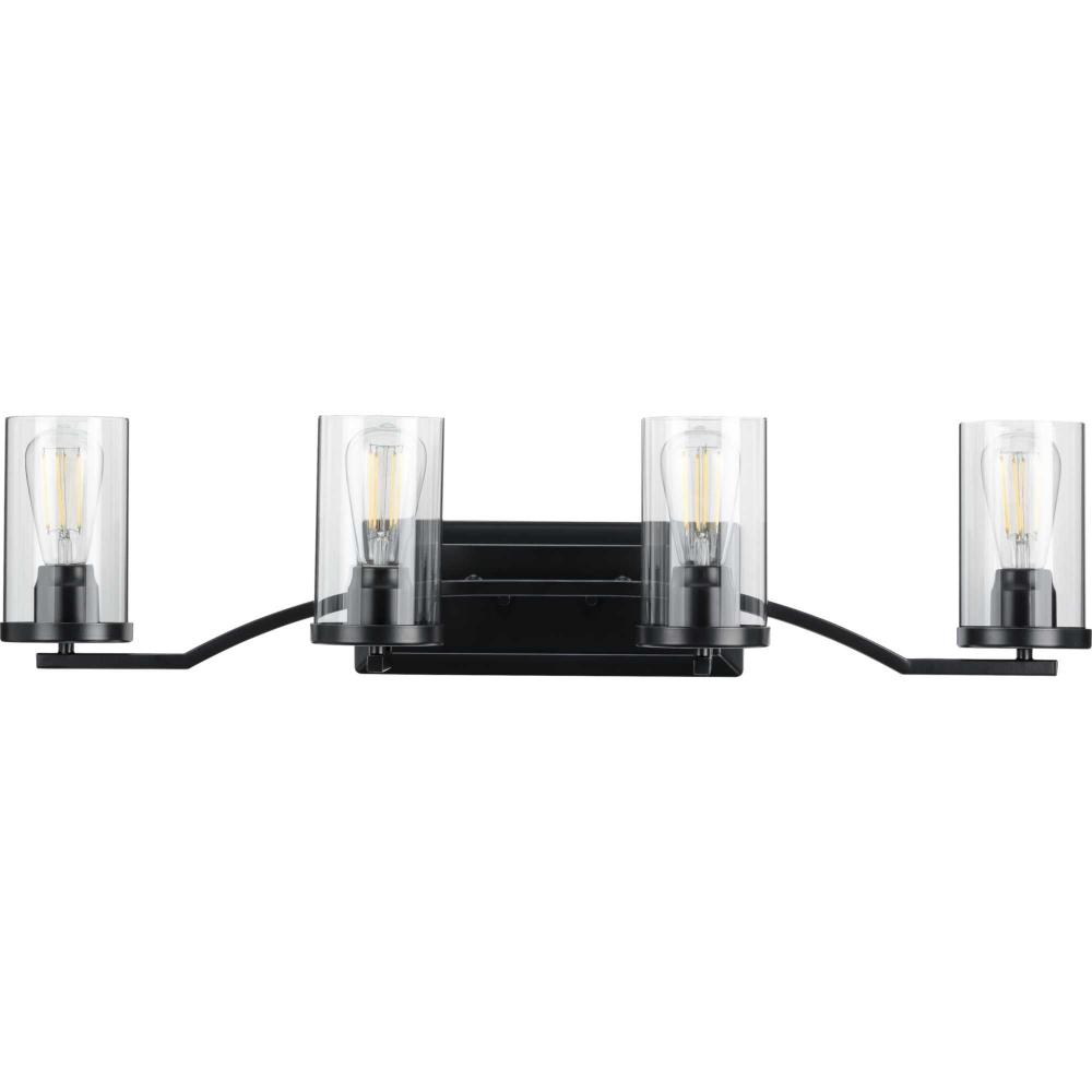 Lassiter Collection Four-Light Matte Black Clear Glass Modern Bath Vanity Light