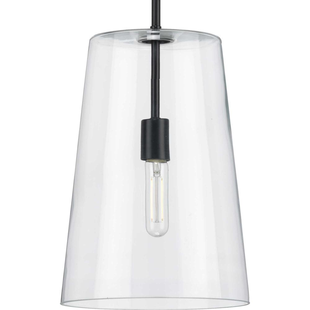 Clarion Collection One-Light Black Clear Glass Transitional Pendant