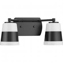 Progress P300443-31M - Haven Collection Two-Light Matte Black Opal Glass Luxe Industrial Bath Light