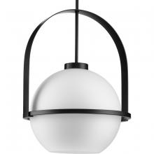 Progress P500359-31M - Delayne Collection One-Light Mid-Century Modern Matte Black Etched Opal Glass Pendant Light