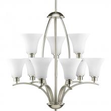 Progress P4492-09 - Joy Collection Nine-Light Brushed Nickel Etched White Inside Glass Traditional Chandelier Light