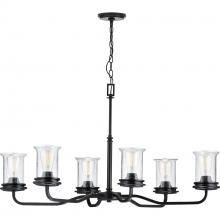 Progress P400207-031 - Winslett Collection Six-Light Matte Black Clear Seeded Glass Coastal Chandelier Light