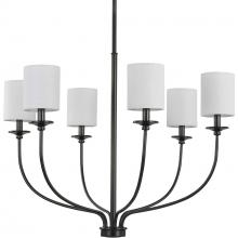 Progress P400227-031 - Bonita Collection Six-Light Matte Black White Linen Fabric Shade Luxe Chandelier Light