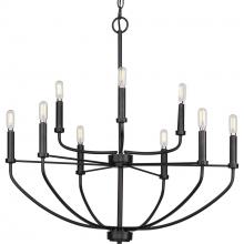 Progress P400228-031 - Leyden Collection Nine-Light Matte Black Farmhouse Style Chandelier Light