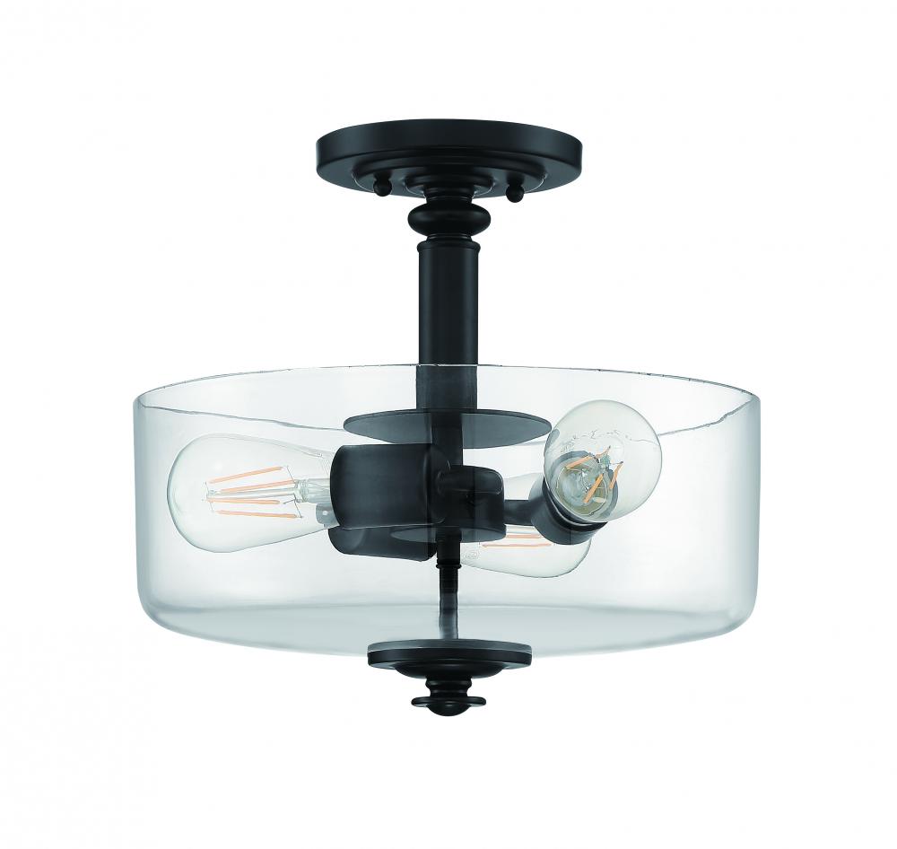 Dardryn 3 Light Convertible Semi Flush in Flat Black (Clear Glass)