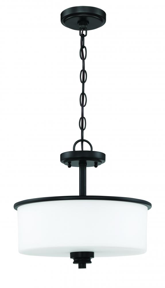 Bolden 2 Light Convertible Semi Flush in Flat Black (White Glass)