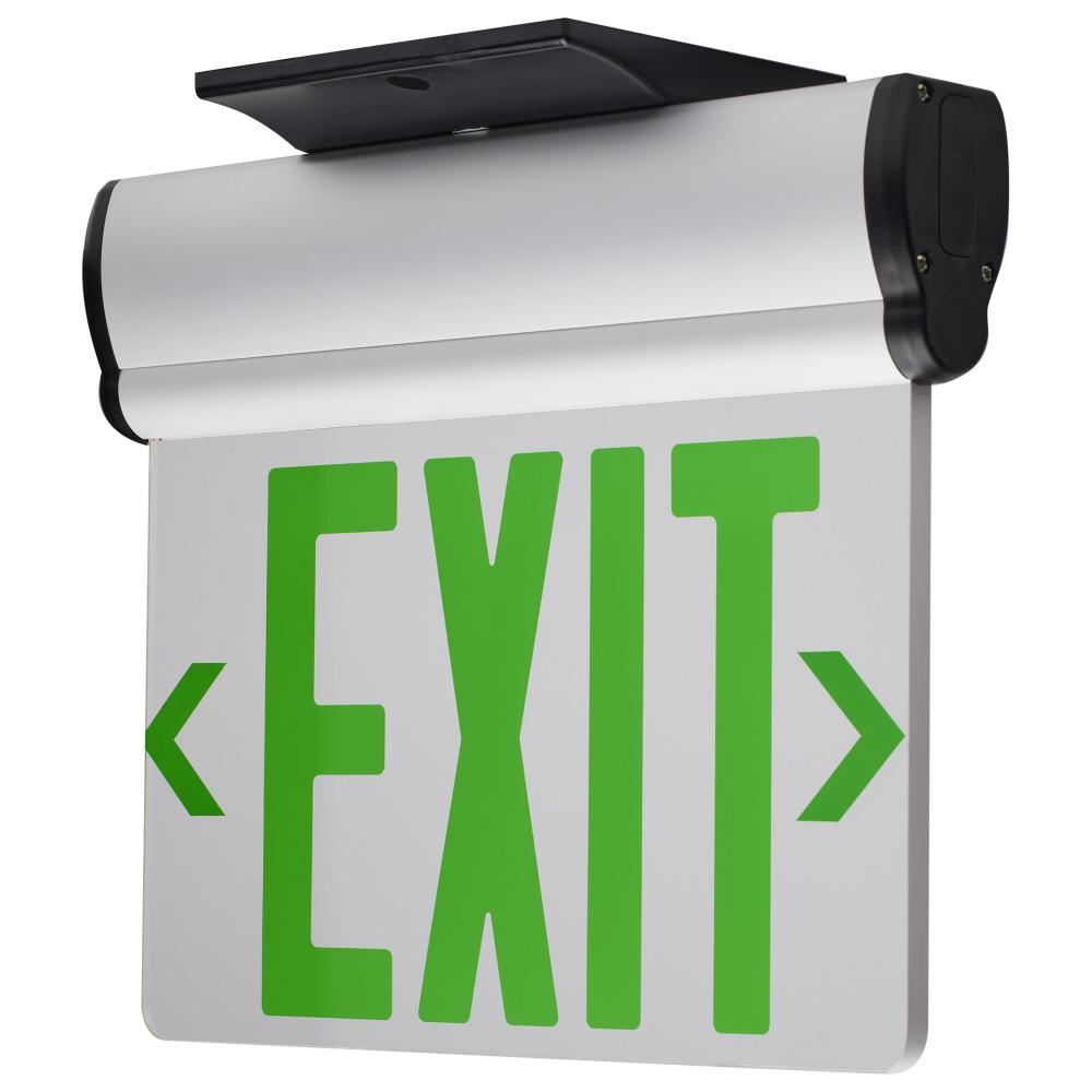 Green (Clear) Edge Lit LED Exit Sign, 90min Ni-Cad backup, 120/277V, Single Face, Top/Back/End Mount