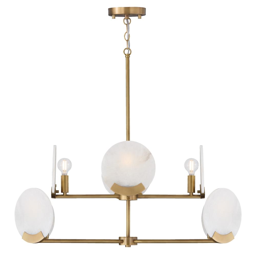 8-Light Two-Tier Chandelier in Aged Brass with Natural Alabaster Stone