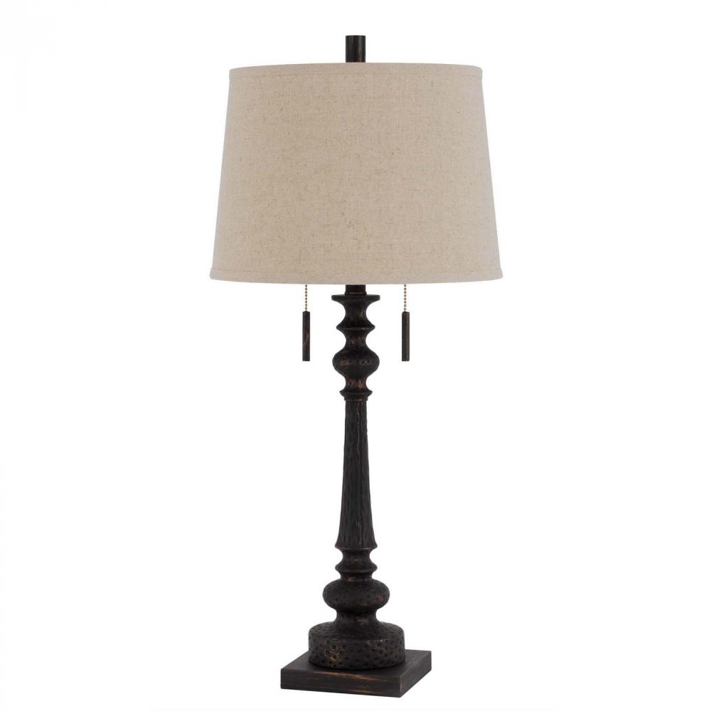 60W X 2 Torrington Resin Table Lamp with Pull Chain Switch and Hardback Linen Shade