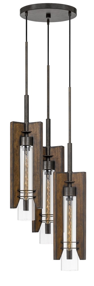 38" Height Wood and Metal Pendants in Wood Color Finish