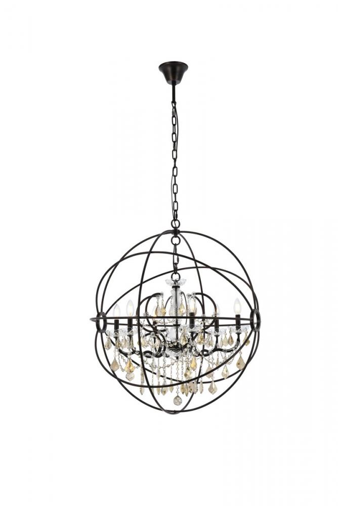 Geneva 6 light Dark Bronze Chandelier Golden Teak (Smoky) Royal Cut crystal