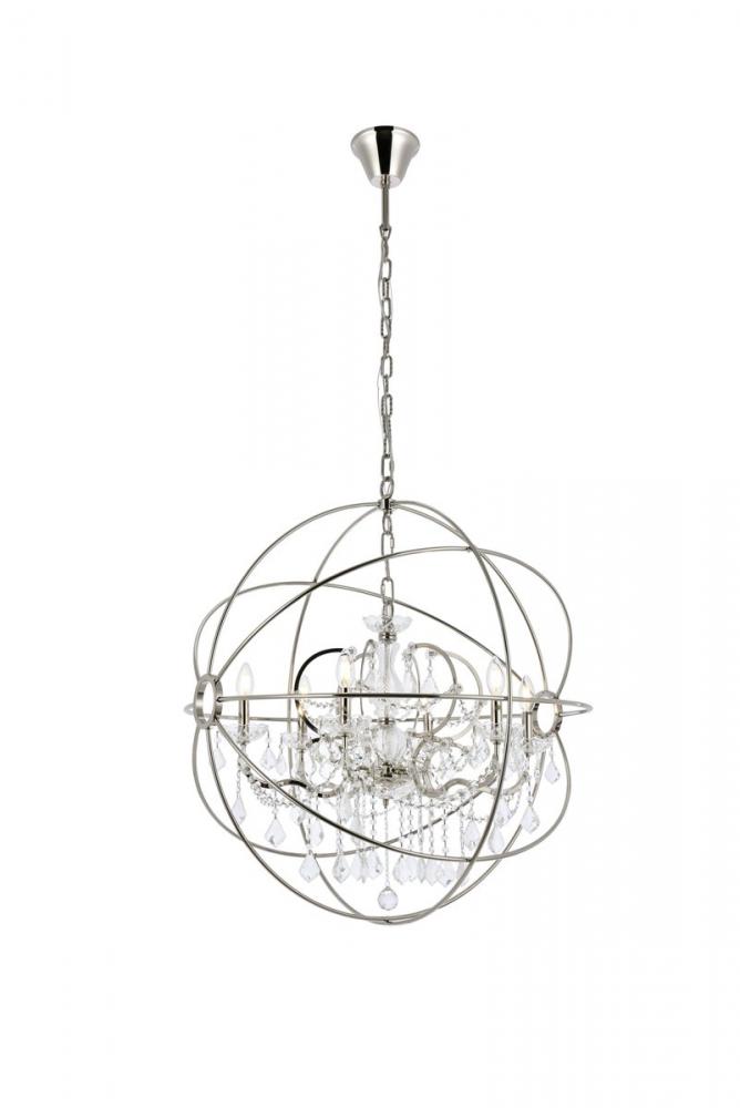 Geneva 6 Light Polished Nickel Chandelier Clear Royal Cut Crystal