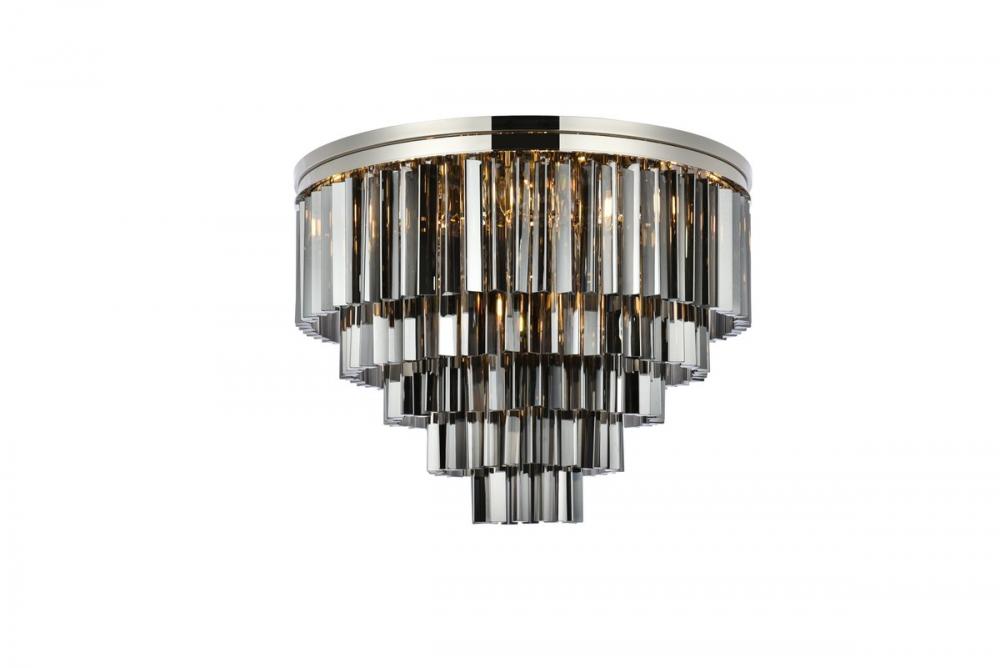 Sydney 17 Light Polished Nickel Flush Mount Silver Shade (Grey) Royal Cut Crystal