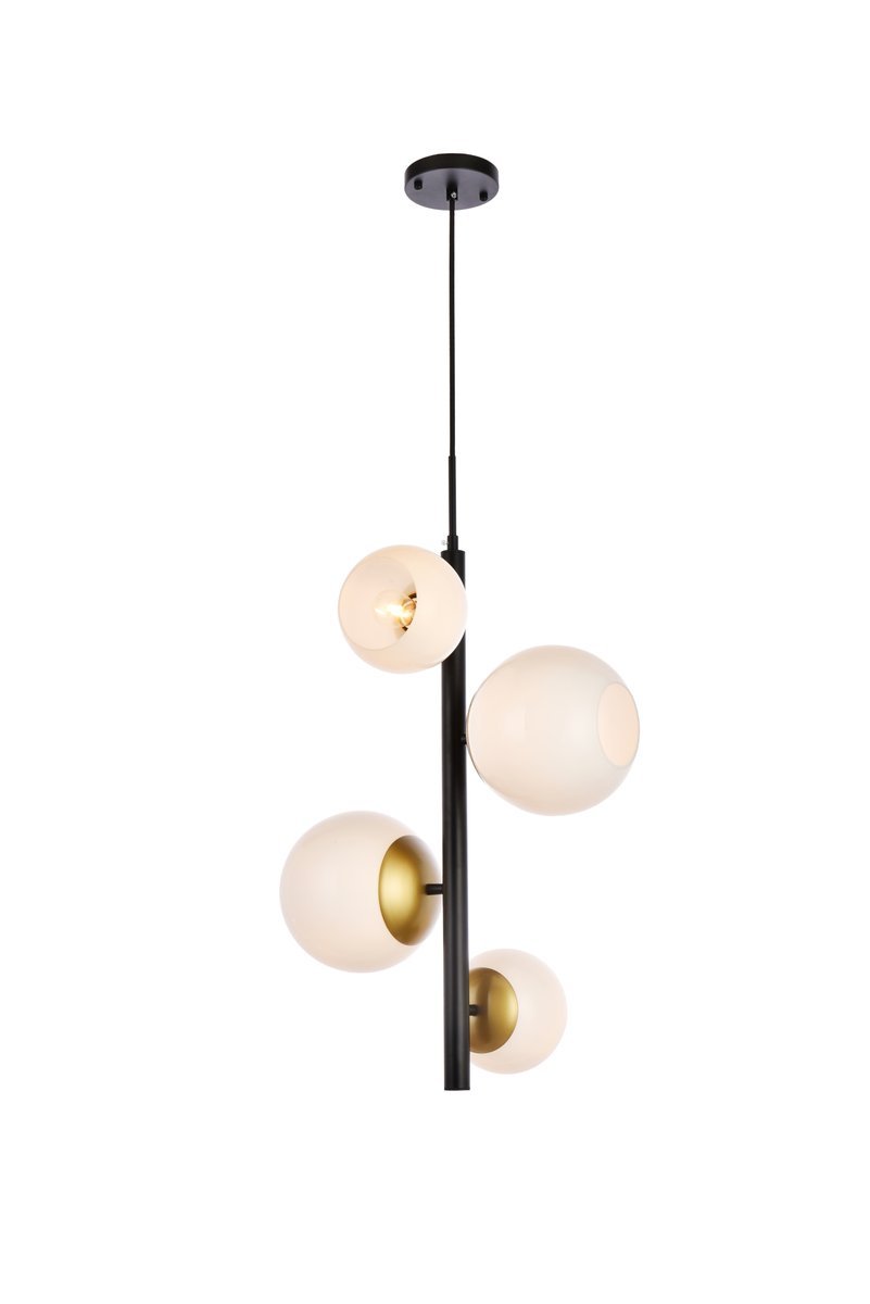 Wells 18 inch pendant in black and brass with white shade