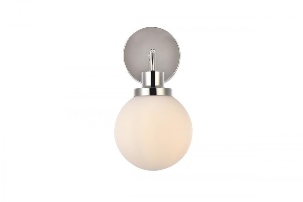 Hanson 1 light bath sconce in polished nickel with frosted shade