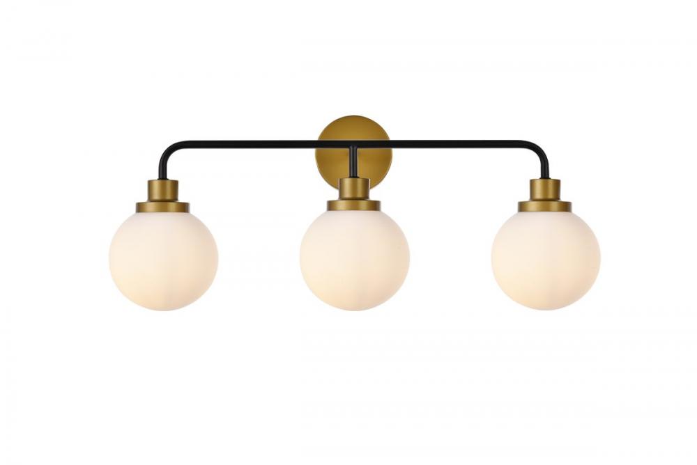 Hanson 3 lights bath sconce in black with brass with frosted shade