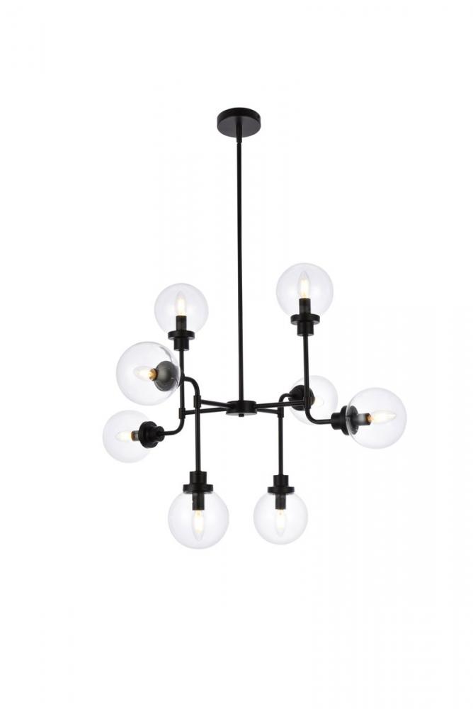 Hanson 8 lights pendant in black with clear shade