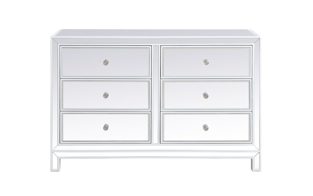 48 inch mirrored six drawer cabinet in white