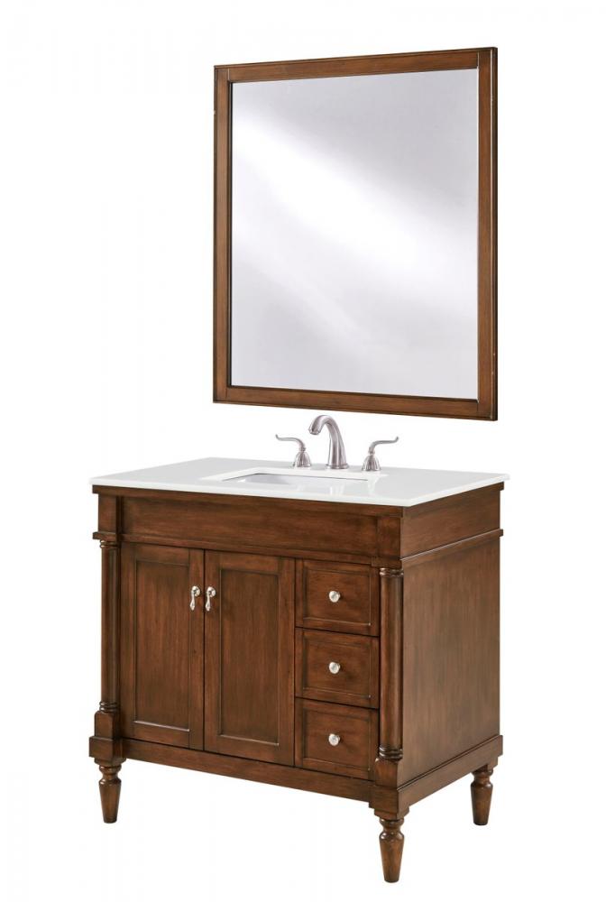 36 inch Single Bathroom vanity in Walnut with ivory white engineered marble