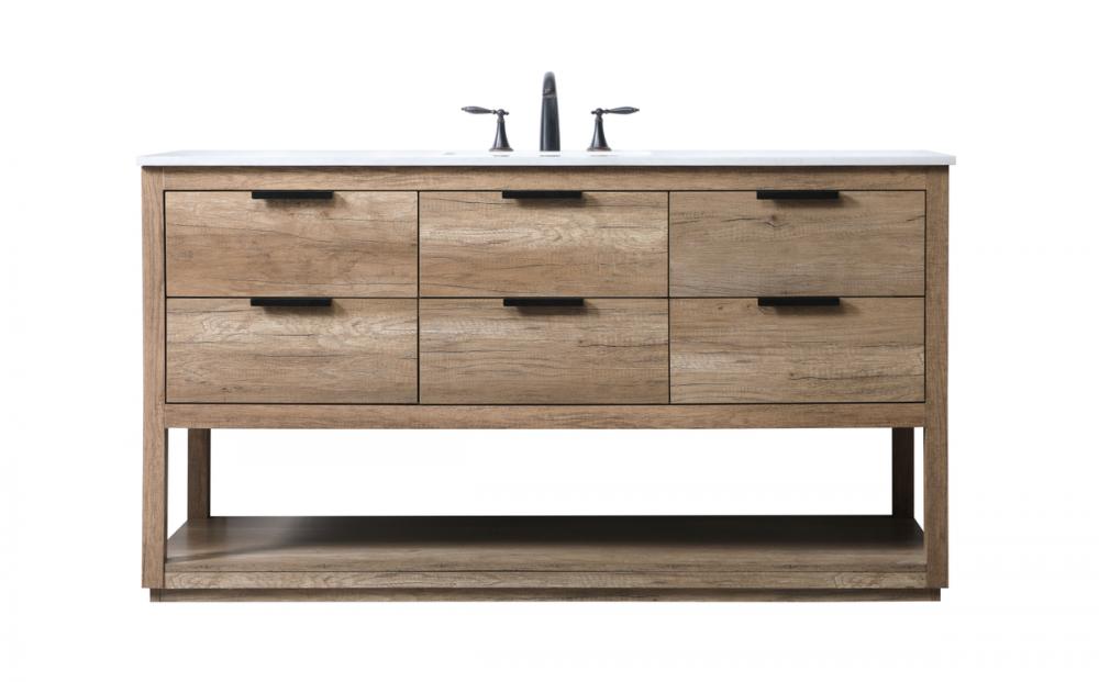 60 Inch Single Bathroom Vanity In Natural Oak