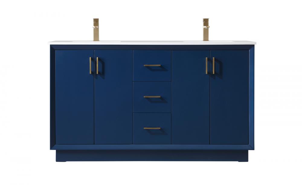 60 Inch Double Bathroom Vanity In Blue