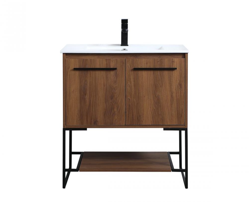 30 inch Single Bathroom Vanity in Walnut Brown