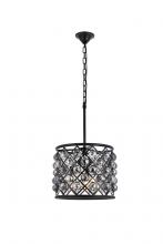 Elegant 1206D14MB-SS/RC - Madison 4 light Matte Black Pendant Silver Shade (Grey) Royal Cut Crystal