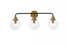 Elegant LD7035W28BRB - Hanson 3 lights bath sconce in black with brass with clear shade