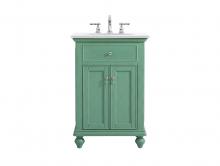 Elegant VF12324VM-VW - 24 Inch Single Bathroom Vanity in Vintage Mint with Ivory White Engineered Marble