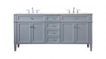 Elegant VF12572DGR - 72 Inch Double Bathroom Vanity in Grey