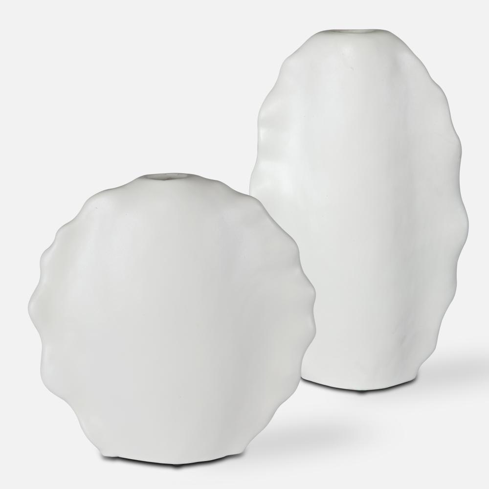 Uttermost Ruffled Feathers Modern White Vases, S/2